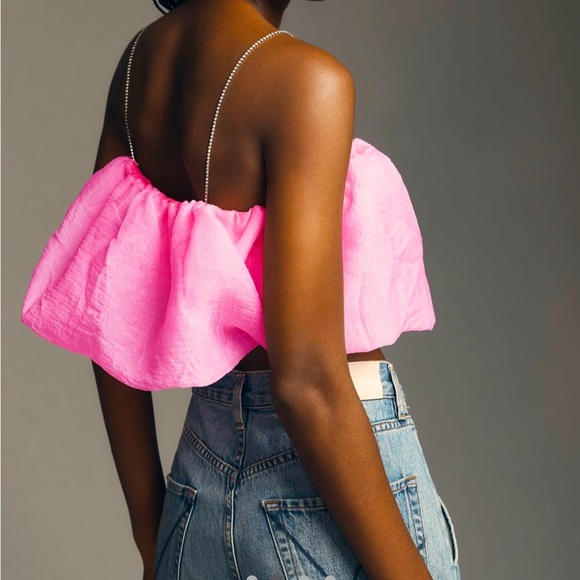 NWT Maeve Diamond-Strap Crop Top in Hot Pink Size Large Barbiecore - Picture 3 of 8